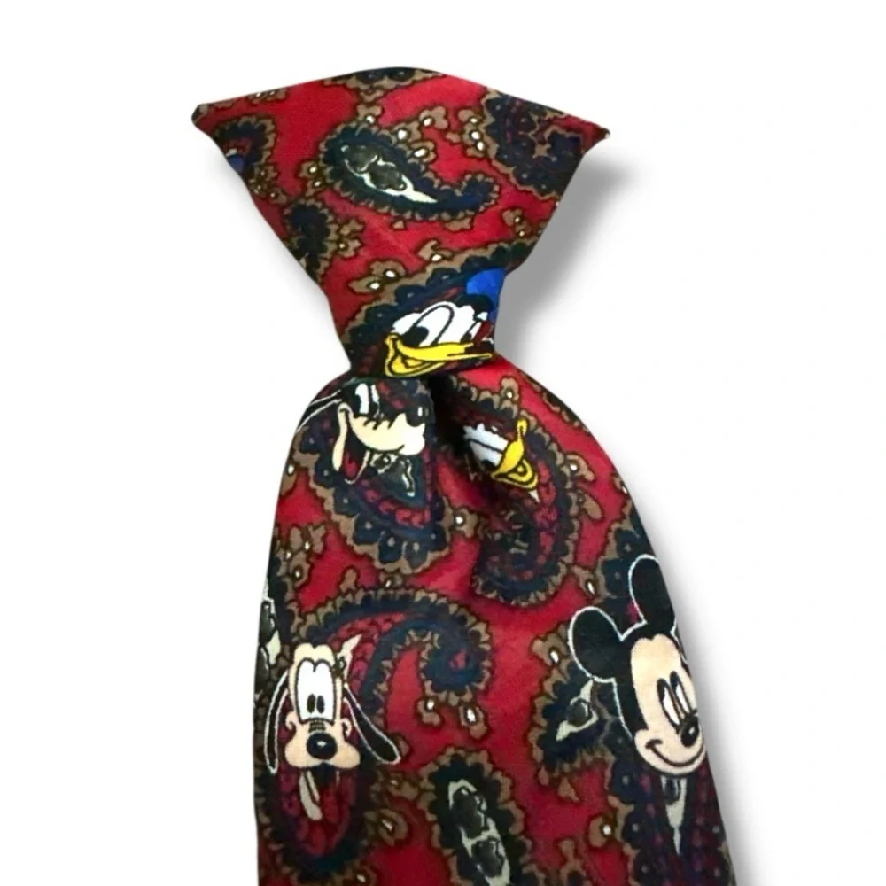 Vintage Disney Balancine Mickey & Friends Kids Red Paisley Clip On Necktie